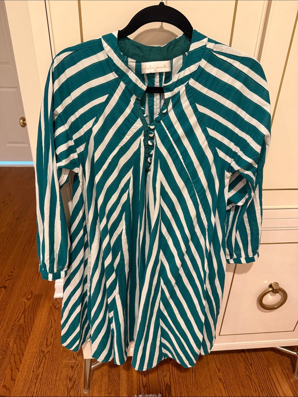 Natalie Martin Teal and White Striped Midi Dress